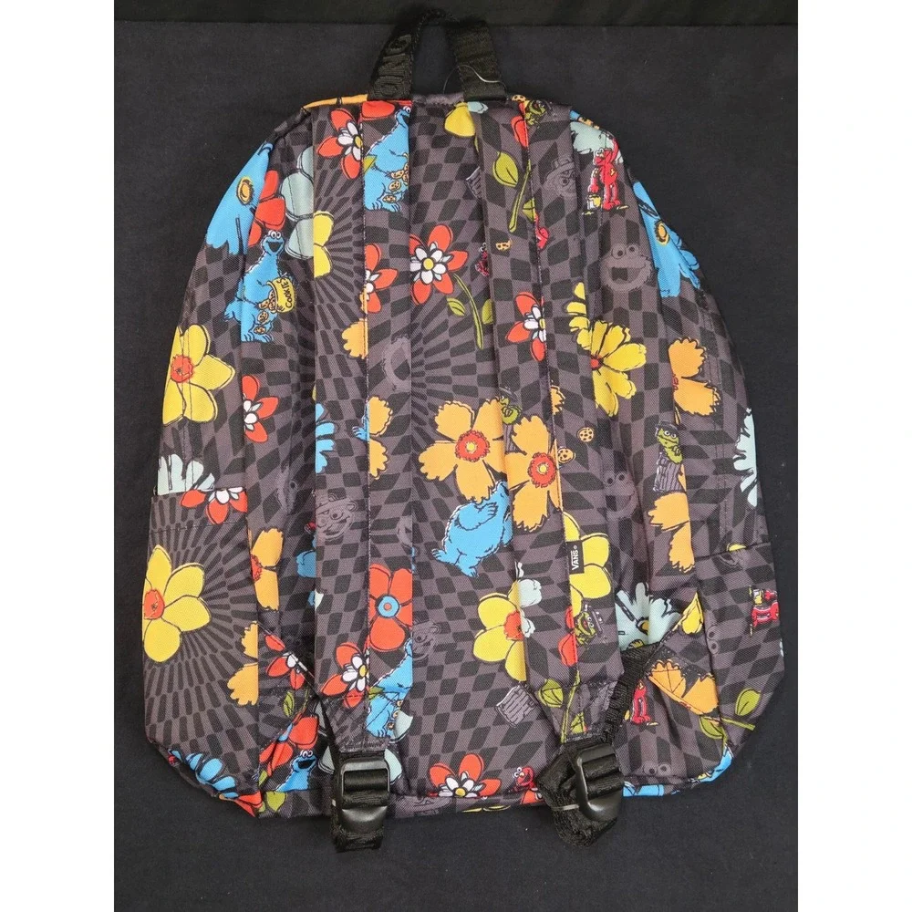 Vans Sesame Street Backpack Black Checkerboard Floral Elmo Cookie Monster new!